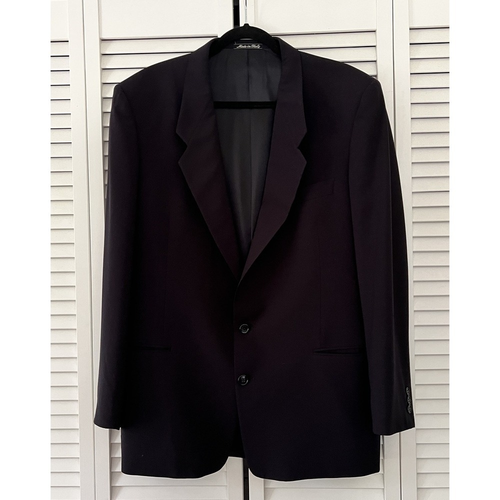 Vtg Giorgio Armani Le Collezioni 100% Pure Virgin Wool Dark Navy Jacket 42 Long